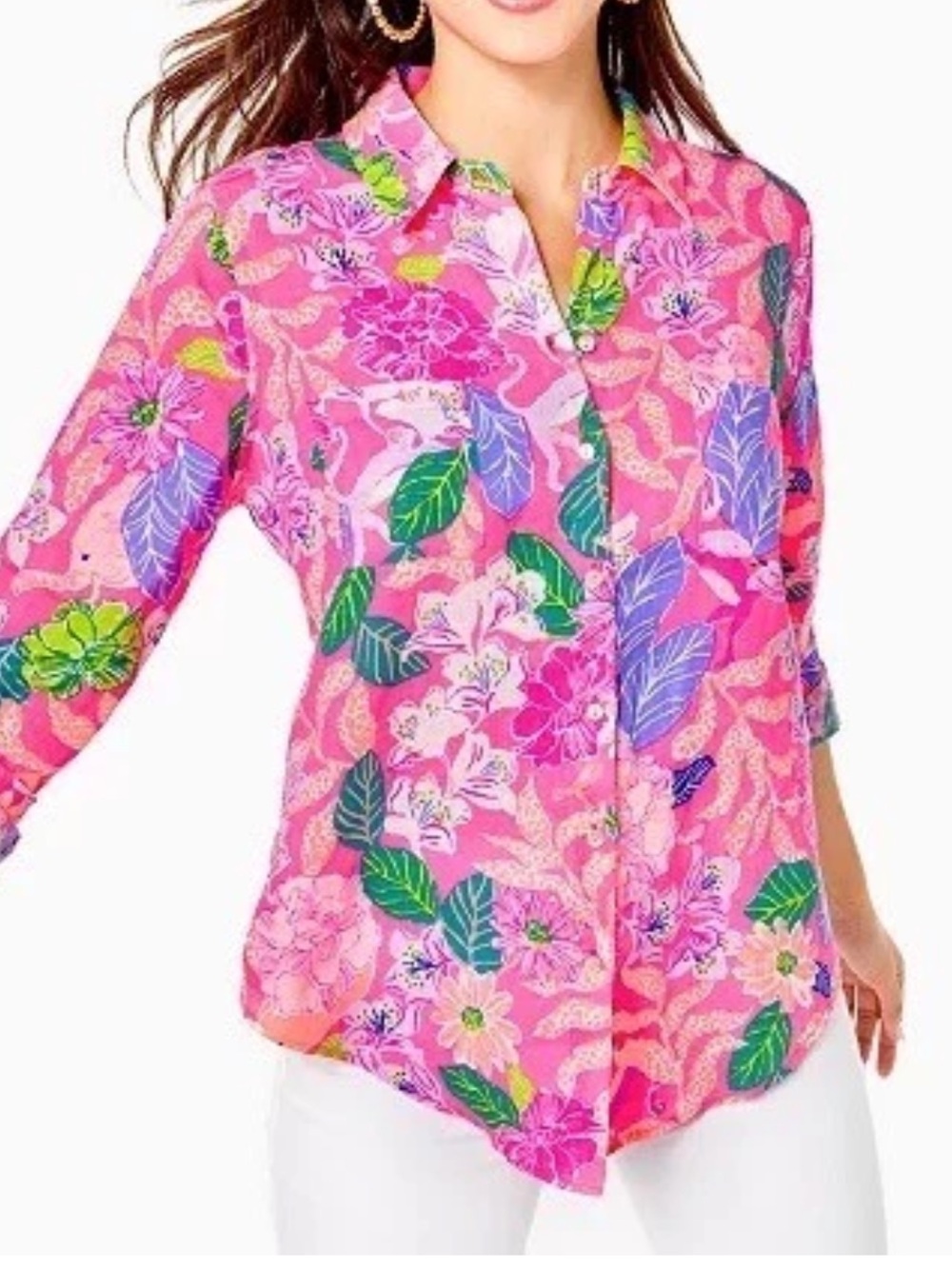 Lilly Pulitzer Sea View Linen Button Down Top Shirt Pink Isle Best Of Friends XS